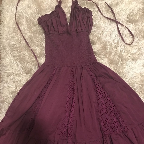 Plum purple woven eyelet summer dress - Picture 3 of 8